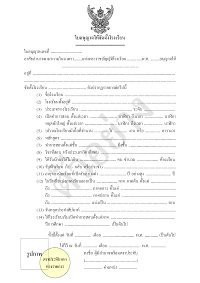 Sample documents for registering .ac.th หรือ .ศึกษา.ไทย -  Copy of authorized letter of college/school establishment